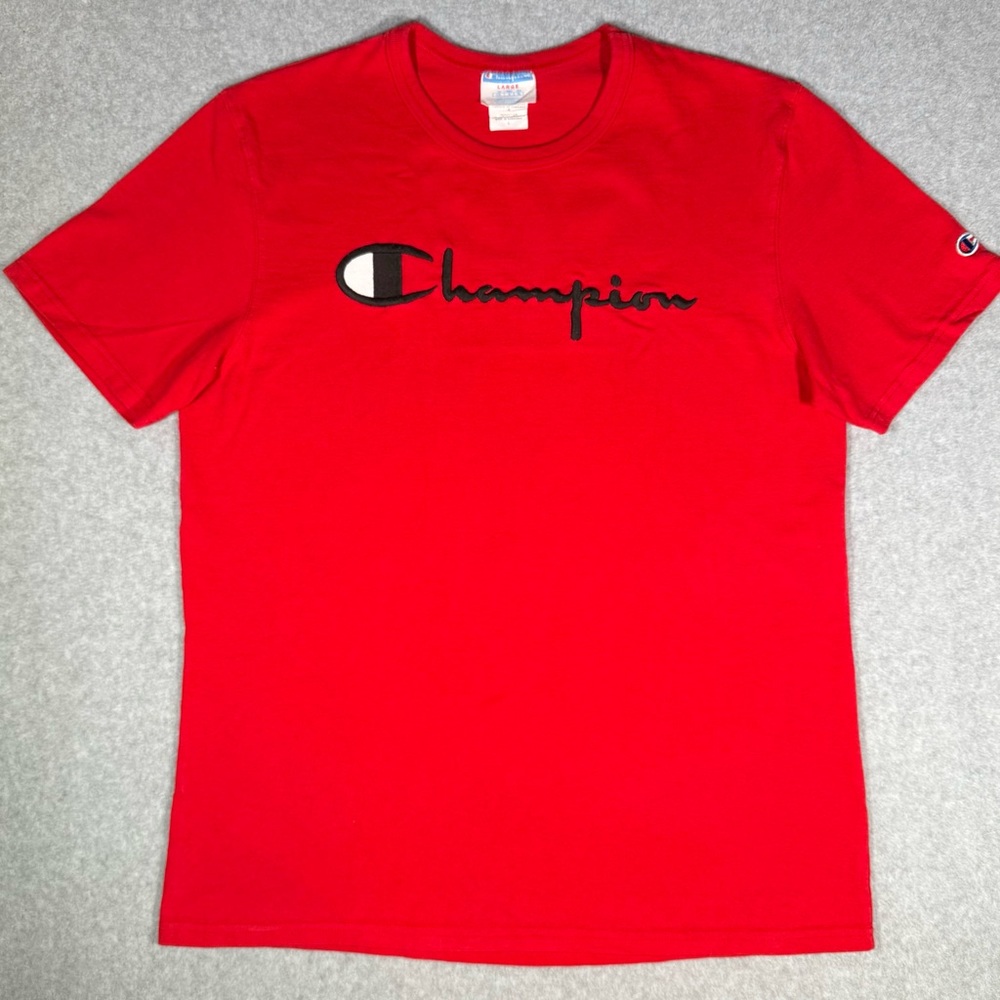 1990s Vintage Champion Sewn Logo Red T-Shirt US Large